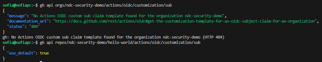 By default, no custom claims are configured at the organization level, and the repository level uses the default.