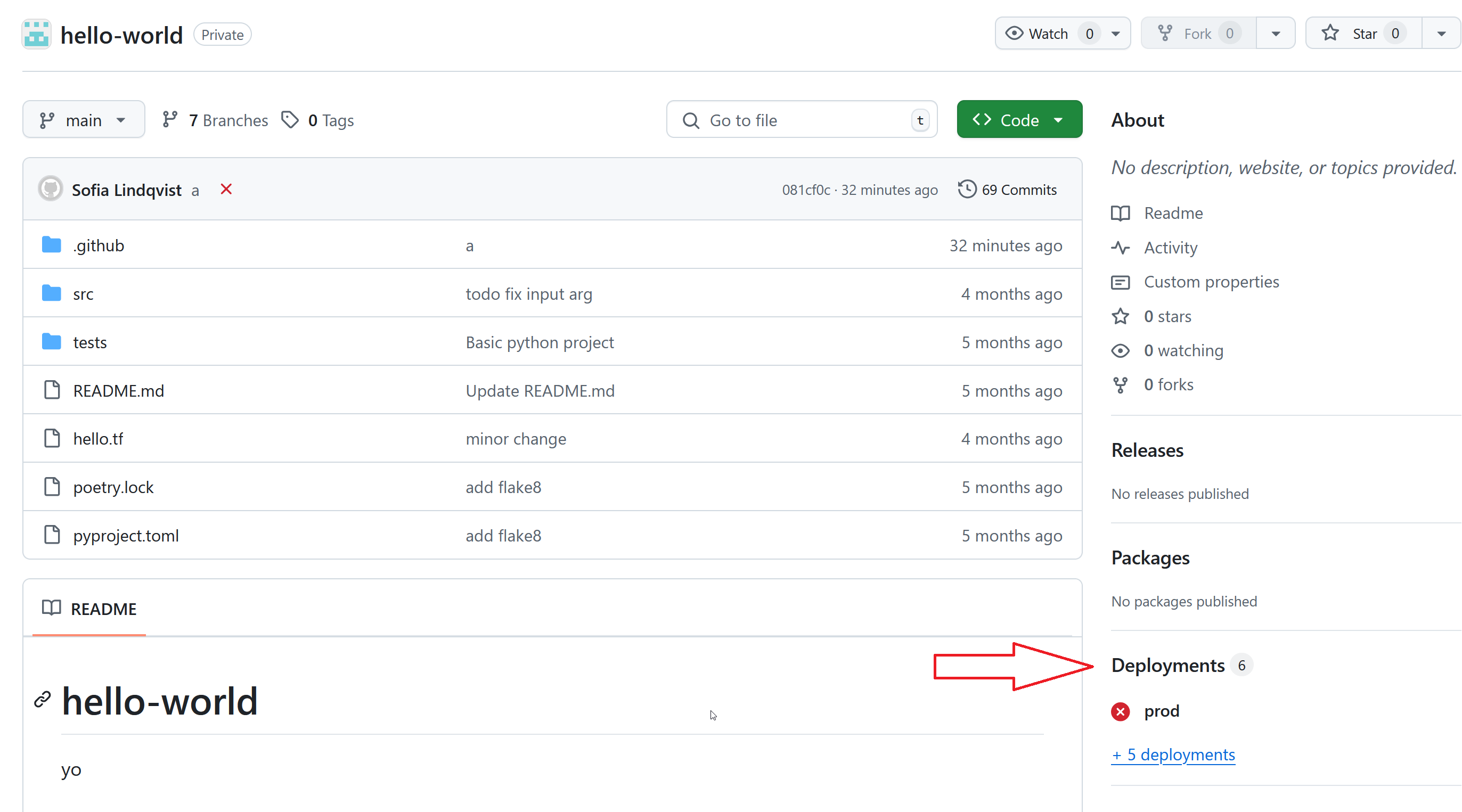 The deployments menu is in the bottom right corner of the UI.