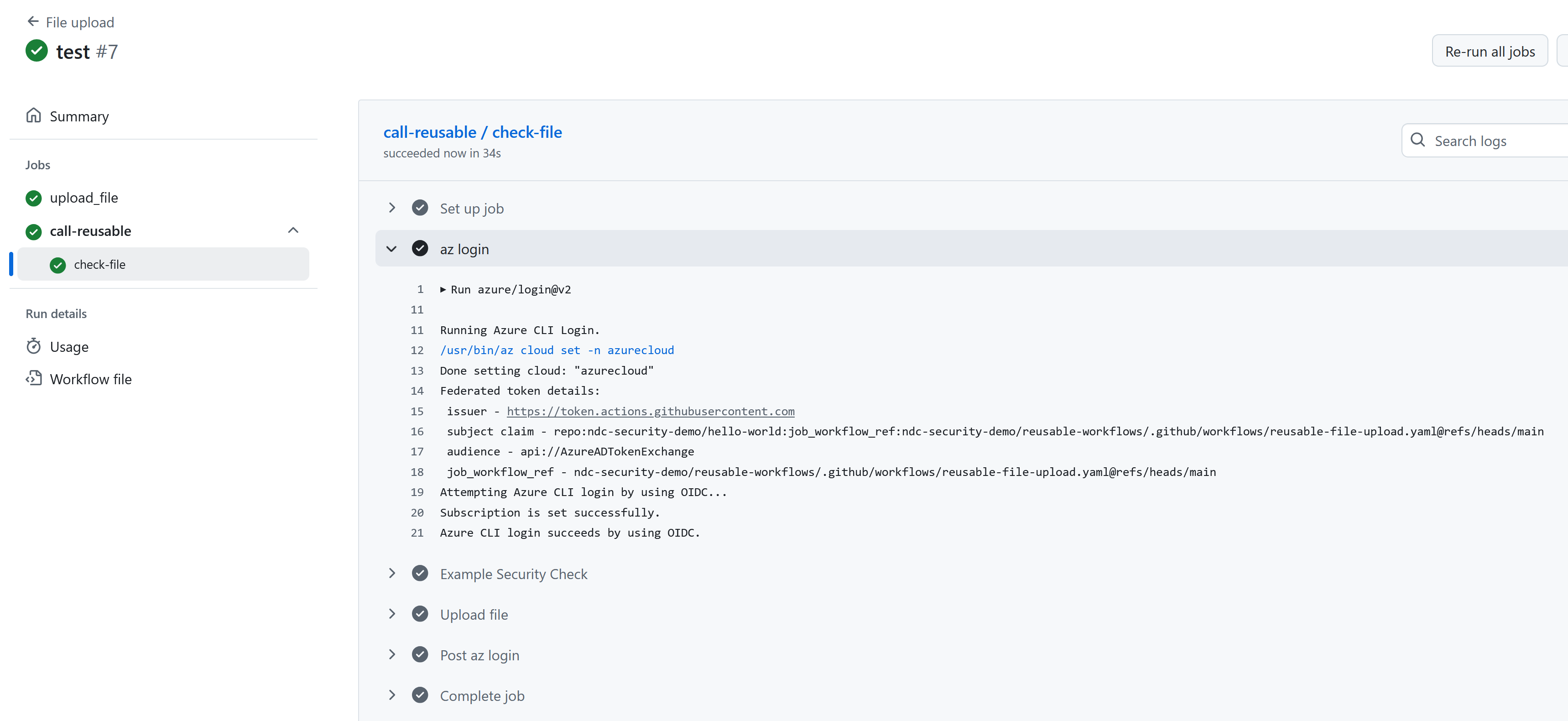 The reusable workflow in the `reusable-workflows` repo is able to authenticate to Azure.