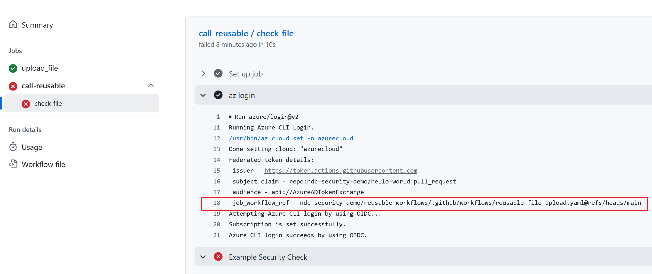 The `job_workflow_ref` references the reusable workflow file, not the calling workflow file.