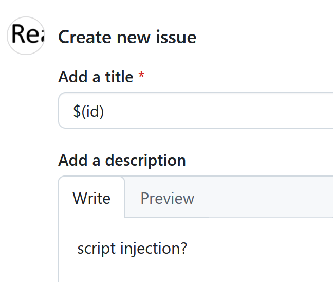 A user with read permissions creates a new issue with title `$(id)`.