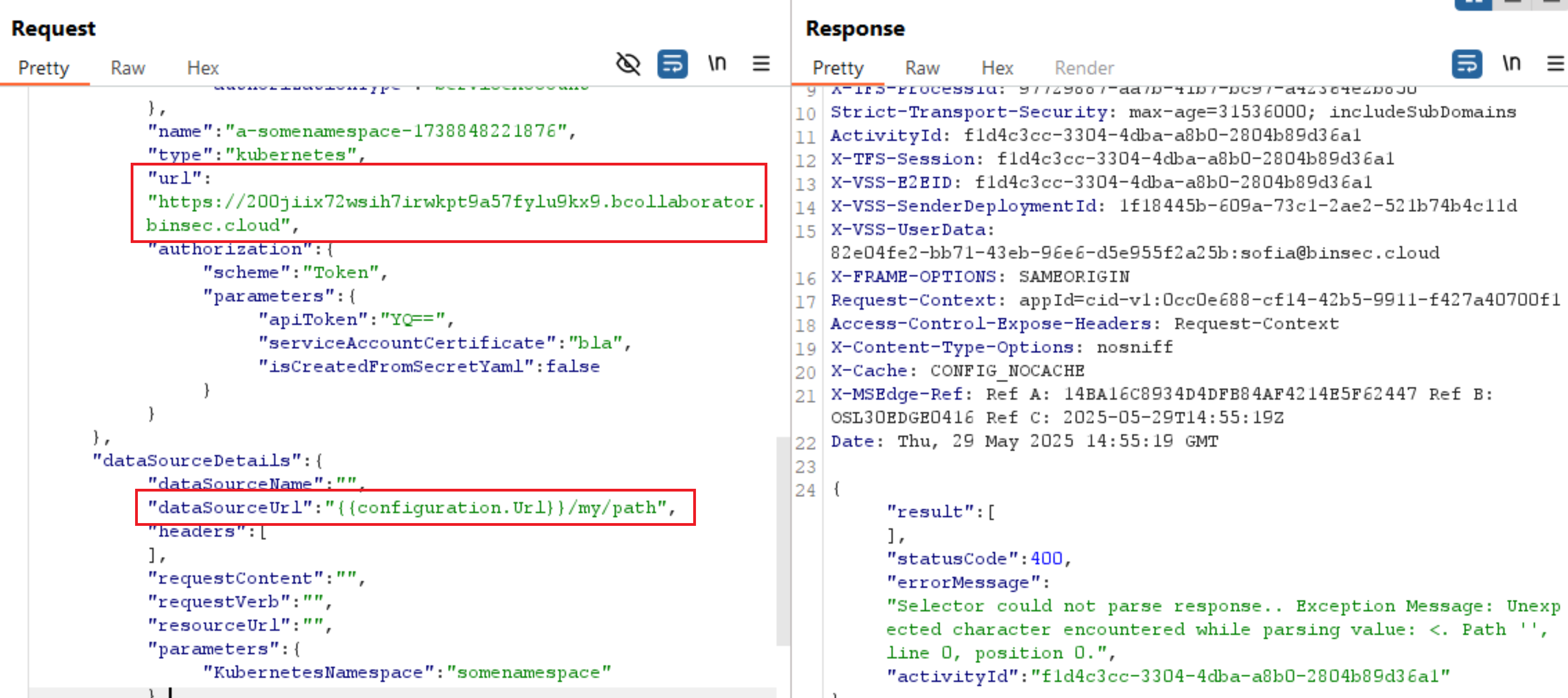 In Torjus' initial payload the key fields are the `url` and `dataSourceUrl`.